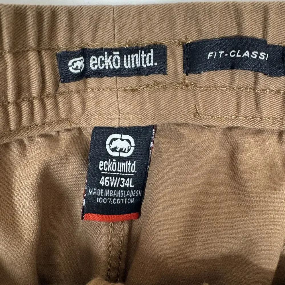 Ecko Untld. Dark Chino Classic Fit Pants Size 46x34 NWT Elastic Waist Cotton